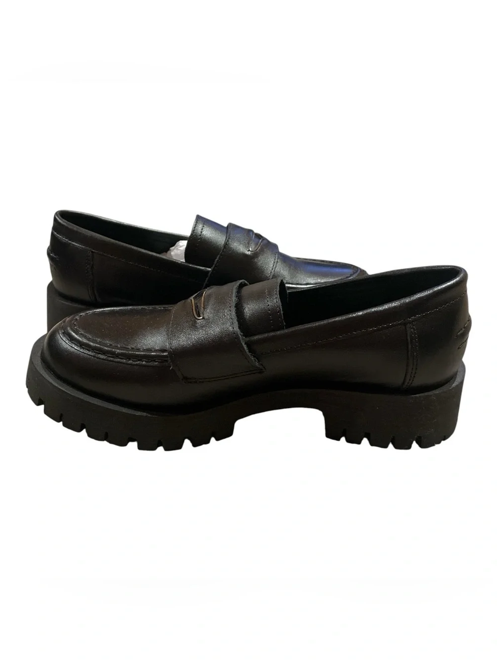 Steve Madden Lawrence Black Leather Chunky Lug Platform Loafers Shoes Size 8